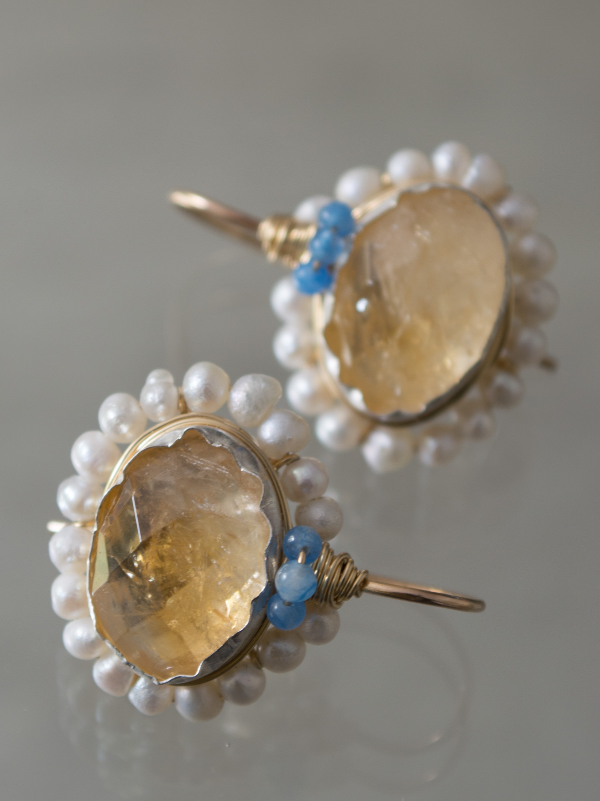 boucles d'oreilles Oval Mandala citrine, perles